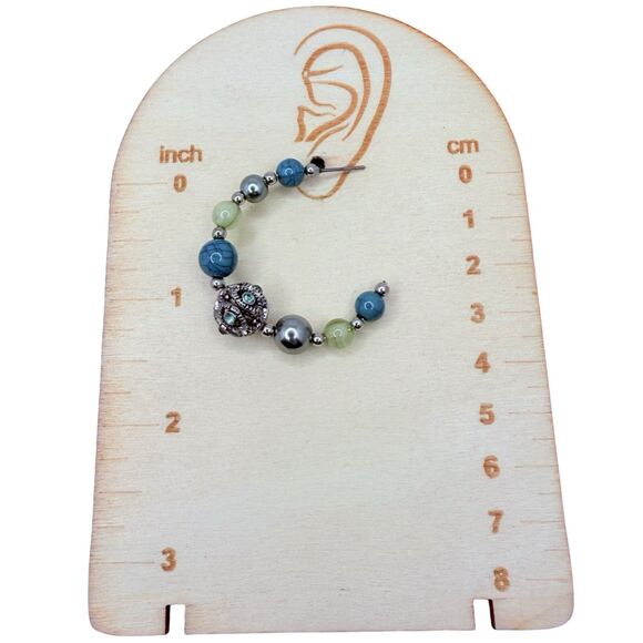 Blue Beaded Half Hoop Earrings 1.5" Silver Tone Bohemian Southwestern Native - Picture 12 of 12
